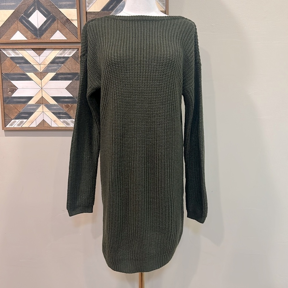 Lulus Reversible Knit Sweater Dress Olive Green Small